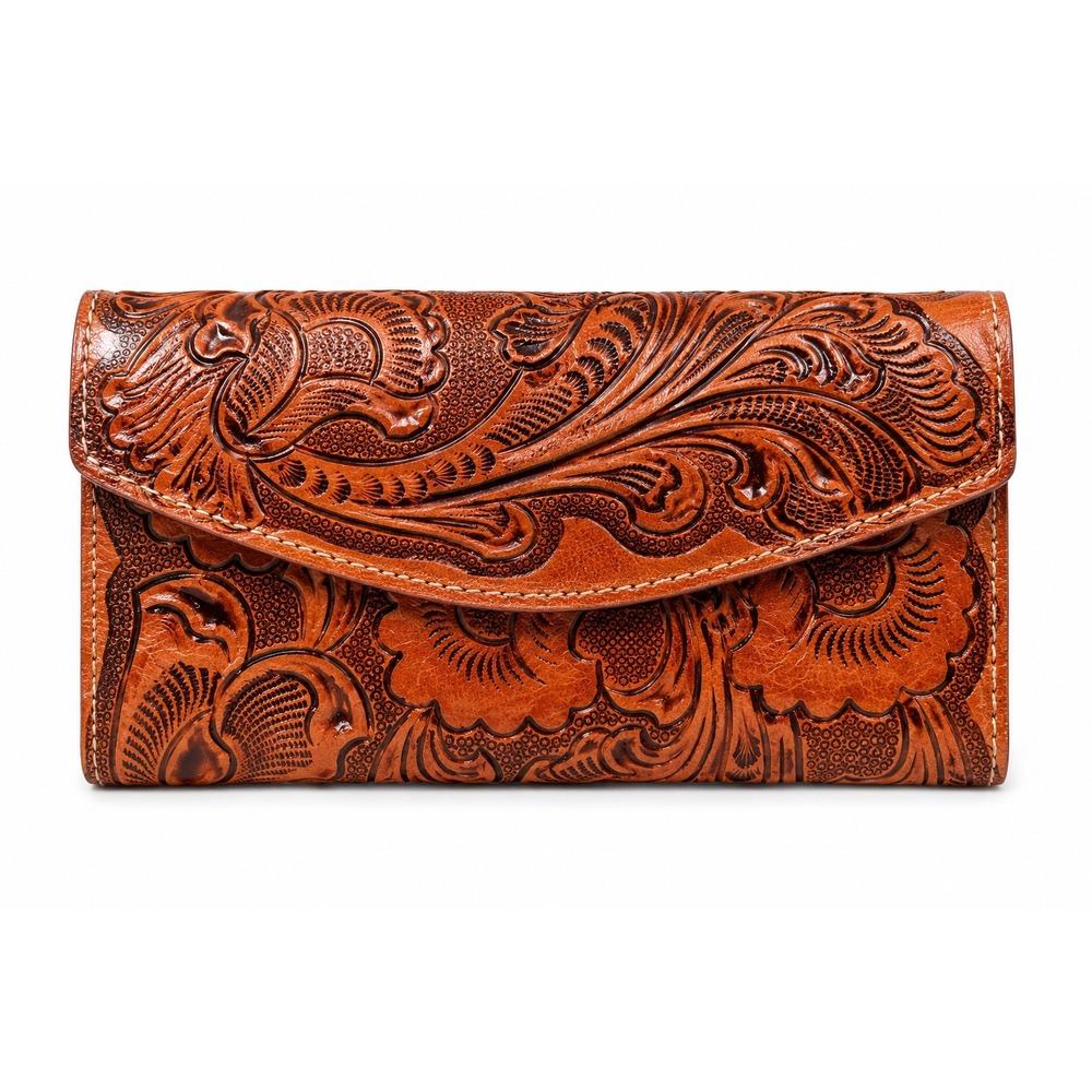 NEW‎ Tooled Leather Western Wallet Clutch Floral Embossed Cowgirl Rodeo Boho